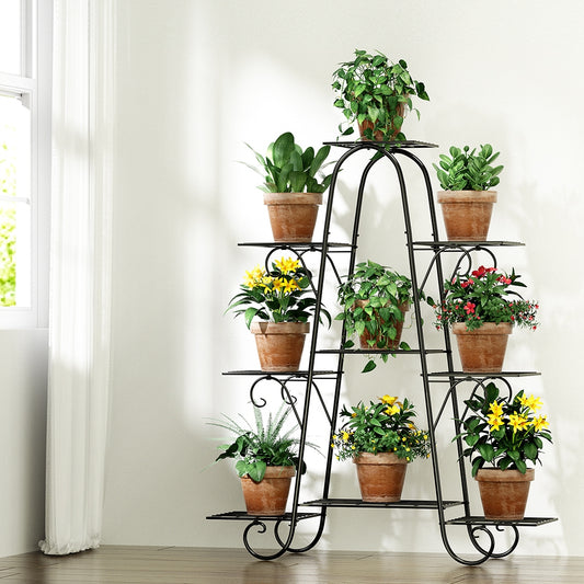 Plant Stand 9 Tier Metal Flower Pot Shelf - Black