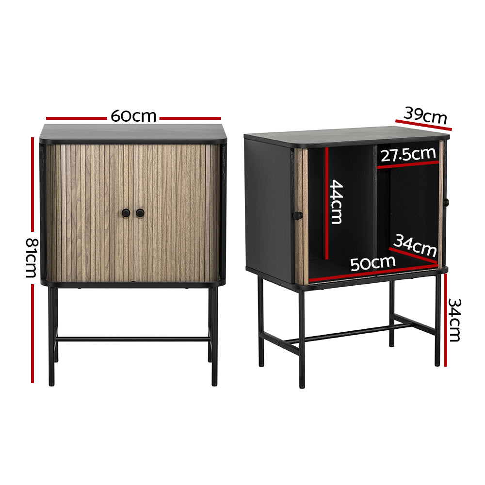 Varian Wooden Buffet Sideboard Cupboard Cabinet Sliding Doors Pantry Storage - Wood & Black
