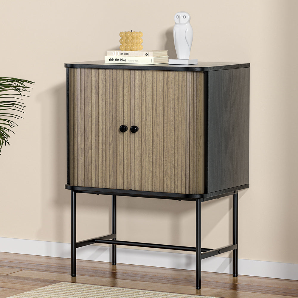 Varian Wooden Buffet Sideboard Cupboard Cabinet Sliding Doors Pantry Storage - Wood & Black