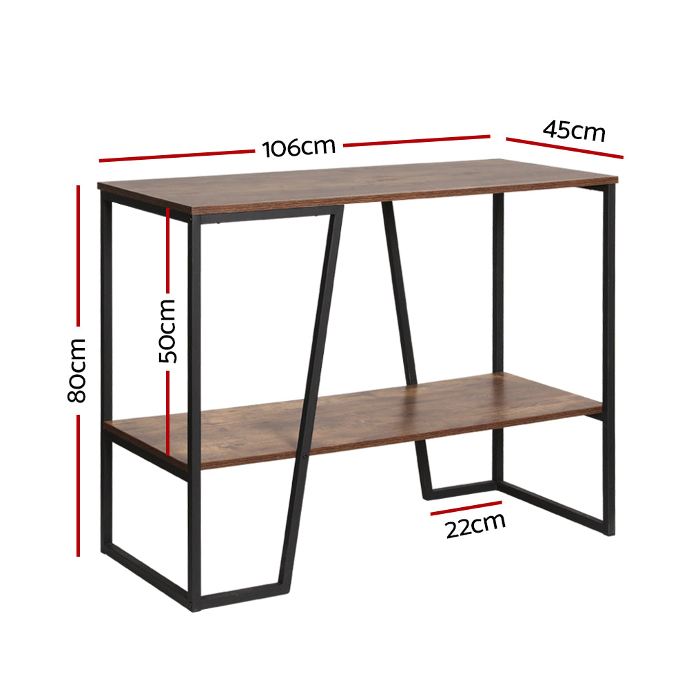 Metal 106cm 2-tier Console Table - Walnut