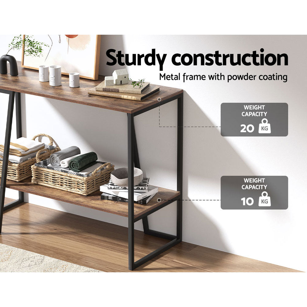 Metal 106cm 2-tier Console Table - Walnut
