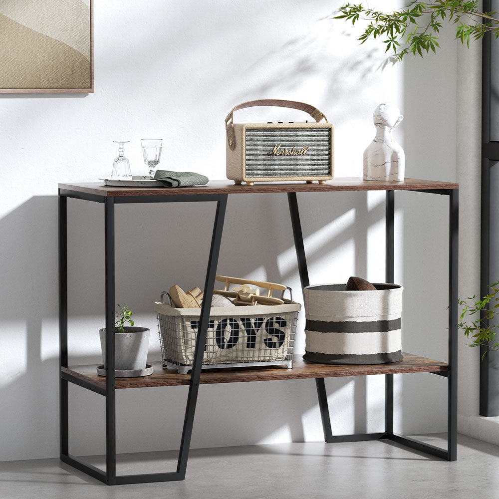 Metal 106cm 2-tier Console Table - Walnut
