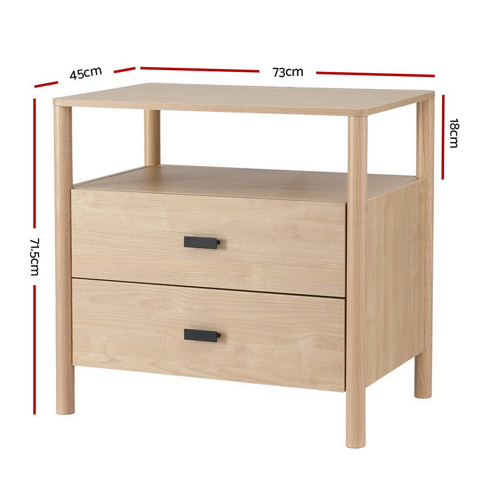Timmins Wooden Bedside Tables with 2 Drawers - Pine
