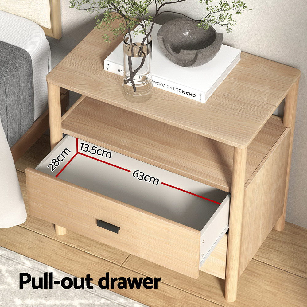 Timmins Wooden Bedside Tables with 2 Drawers - Pine