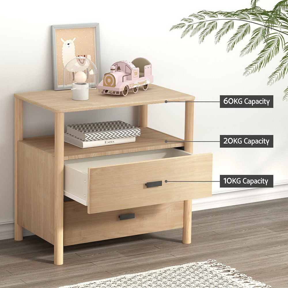 Timmins Wooden Bedside Tables with 2 Drawers - Pine