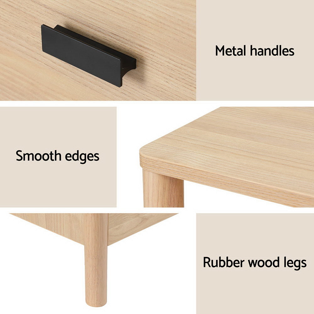 Timmins Wooden Bedside Tables with 2 Drawers - Pine