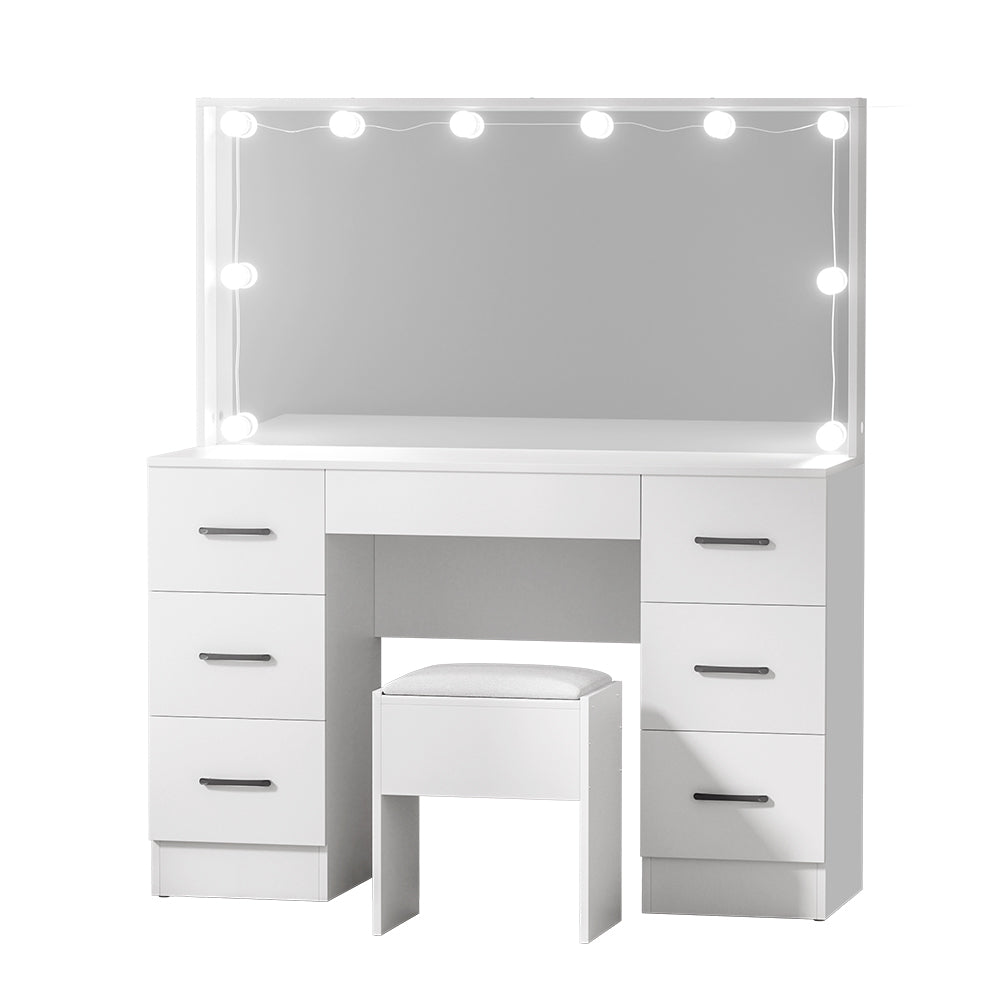 Dressing Table Set Stool 10 LED Bulbs - White