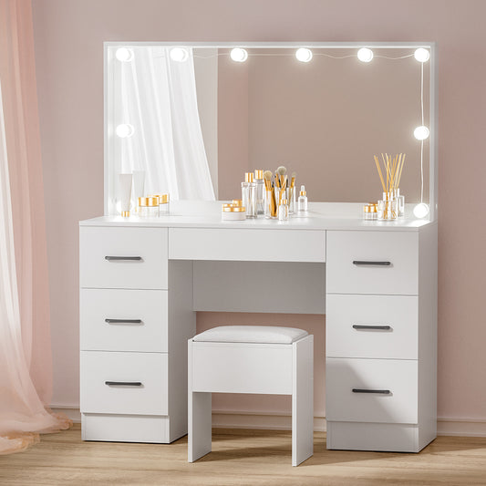 Dressing Table Set Stool 10 LED Bulbs - White