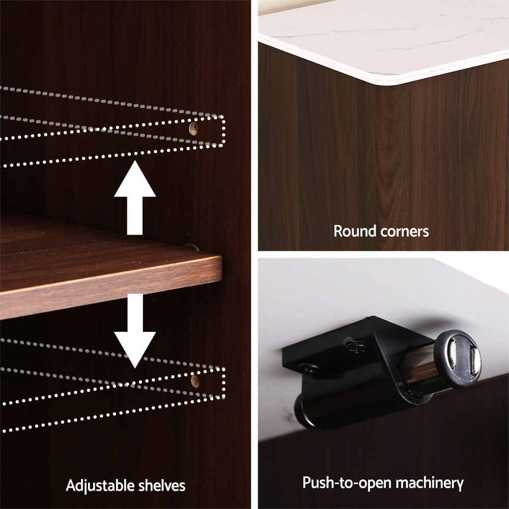 Danny Wooden Buffet Sideboard Cabinet Marble Style Tabletop - Walnut