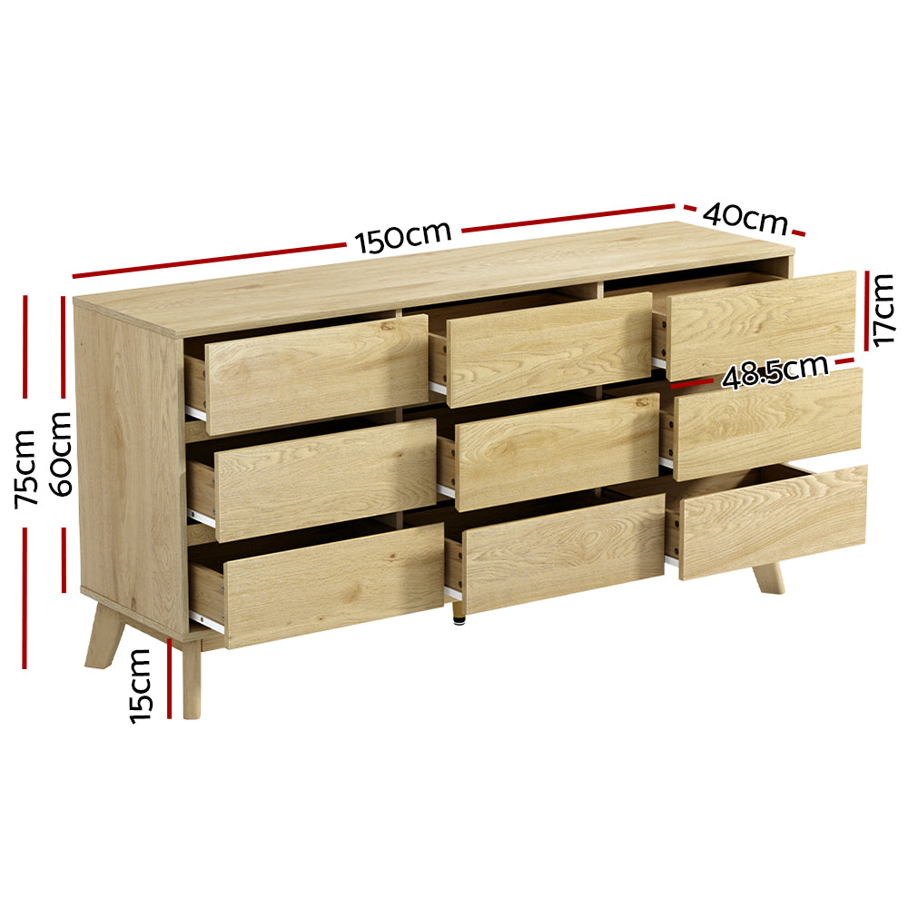 Artiss 9 Chest of Drawers Tallboy Cabinet - Pine