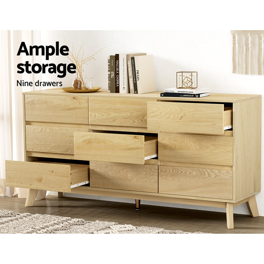 Artiss 9 Chest of Drawers Tallboy Cabinet - Pine