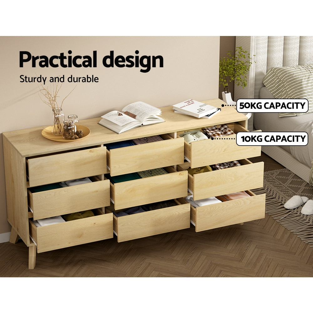 Artiss 9 Chest of Drawers Tallboy Cabinet - Pine