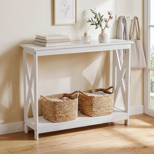 Console Table Entryway Hallway Display 2-Tier Narrow Sofa Table 100CM - White