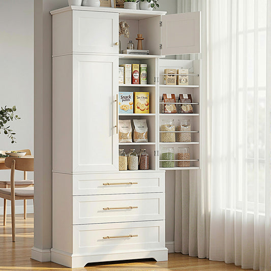 Stetson Buffet Sideboard Cabinet Pantry Kitchen Storage Cupboard Drawers Doors - White