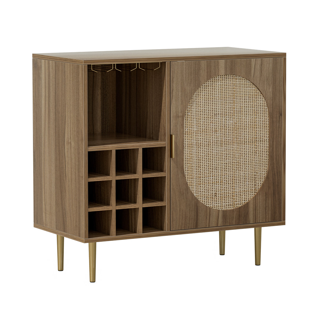 Lorcan Rattan Buffet Sideboard with Wine Rack - Dark Oak