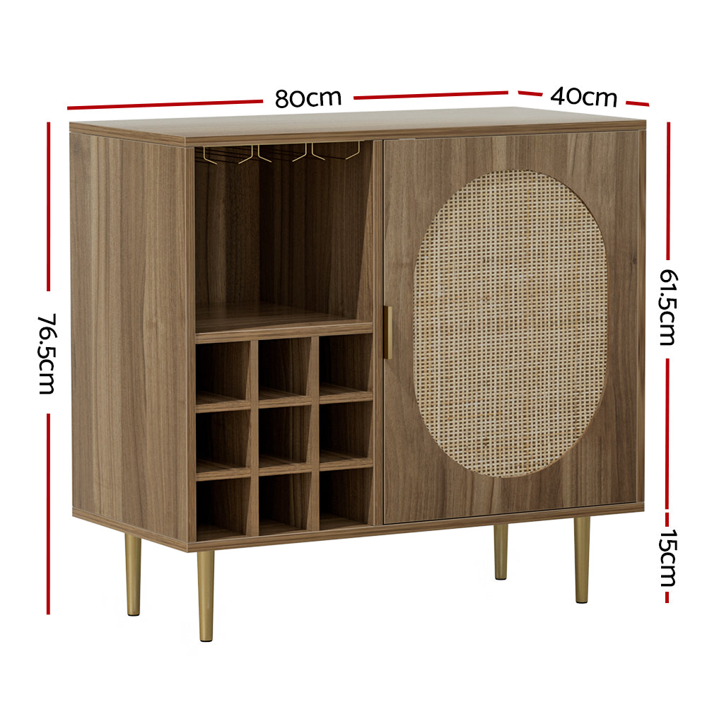 Lorcan Rattan Buffet Sideboard with Wine Rack - Dark Oak