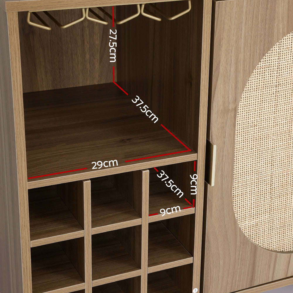 Lorcan Rattan Buffet Sideboard with Wine Rack - Dark Oak