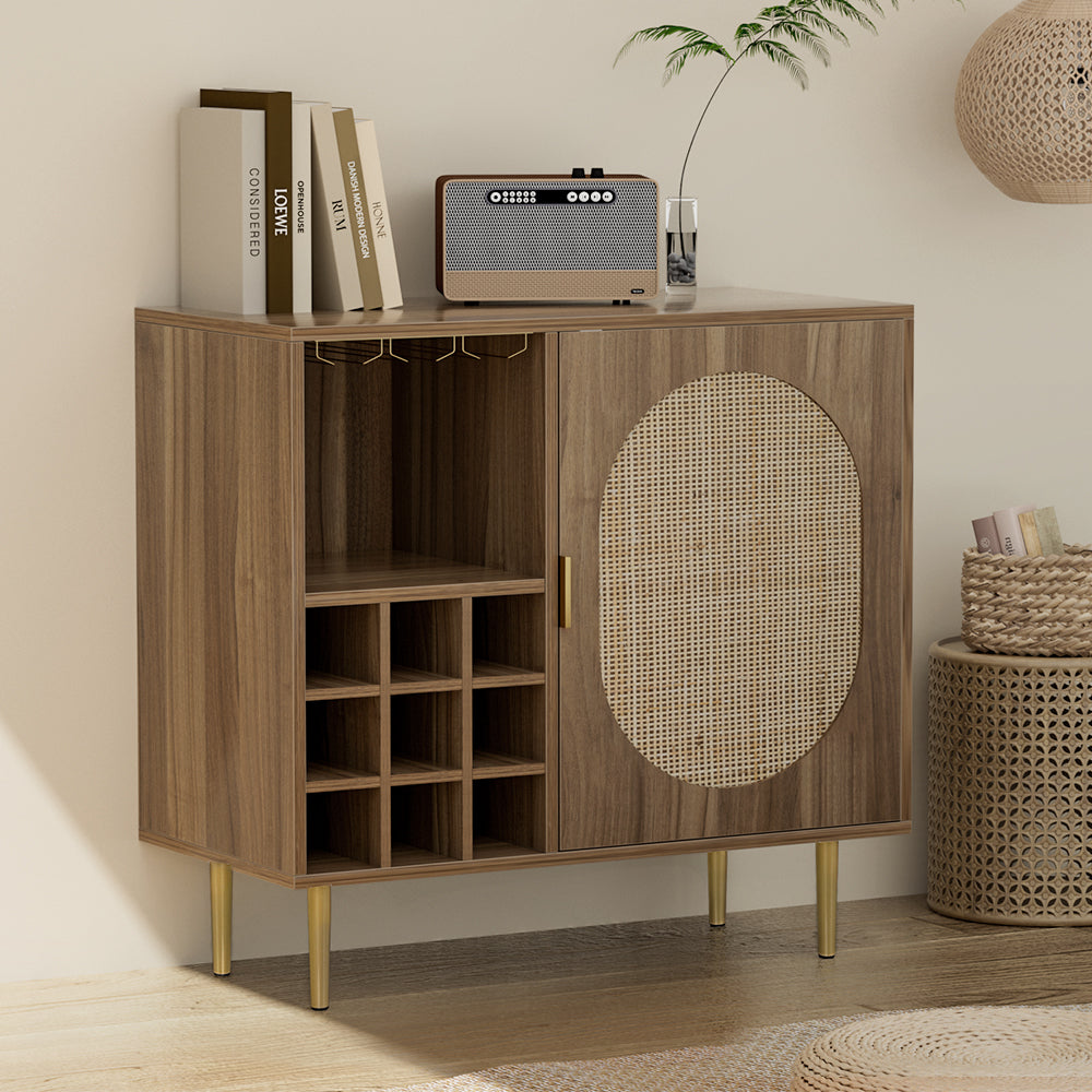 Lorcan Rattan Buffet Sideboard with Wine Rack - Dark Oak