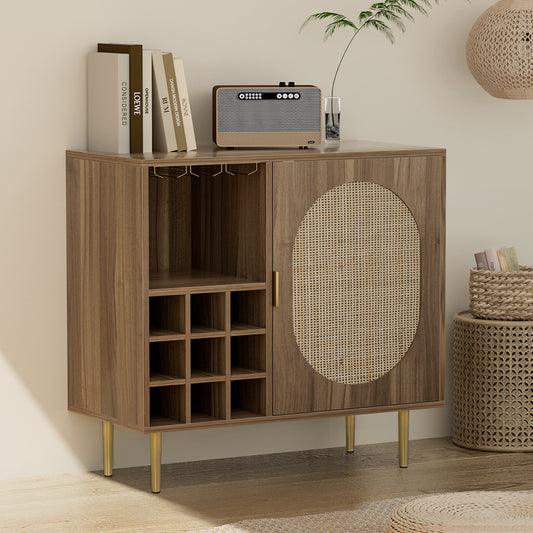 Lorcan Rattan Buffet Sideboard with Wine Rack - Dark Oak