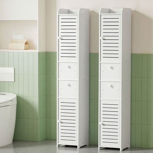 Set of 2 Bathroom Toilet Storage Cabinet Laundry Tallboy Cupboard
