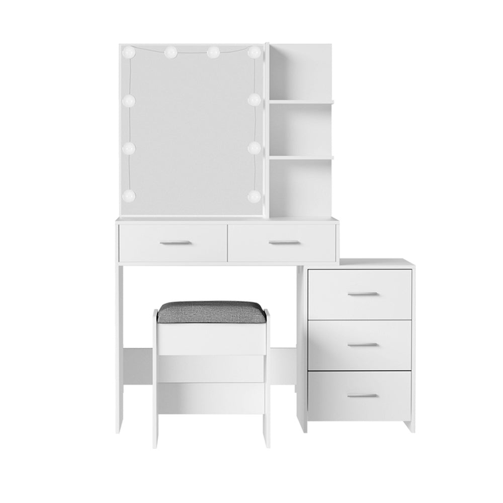 Dressing Table Set Stool 10 LED Bulbs - White