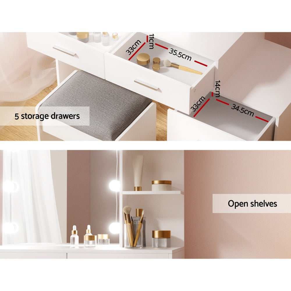 Dressing Table Set Stool 10 LED Bulbs - White