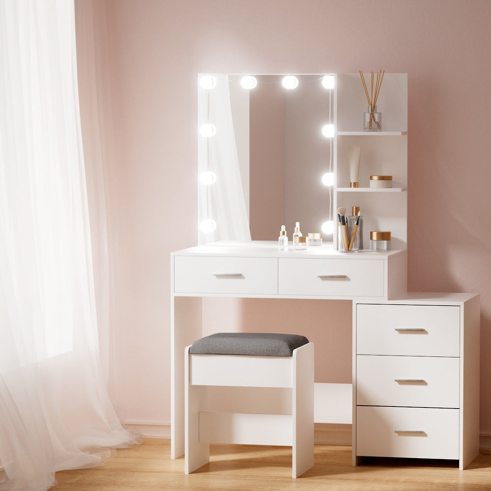 Dressing Table Set Stool 10 LED Bulbs - White