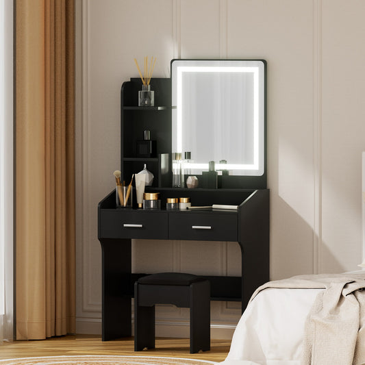 Dressing Table Set Stool Led - Black