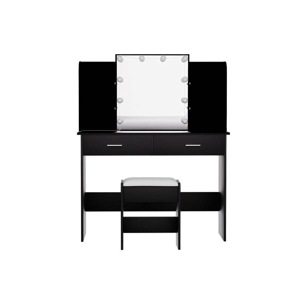 Dressing Table LED Makeup Mirror Stool Set 10 Bulbs Vanity Desk Black