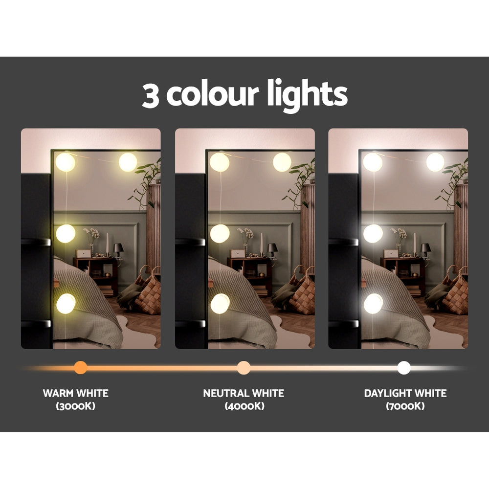 Dressing Table LED Makeup Mirror Stool Set 10 Bulbs Vanity Desk Black