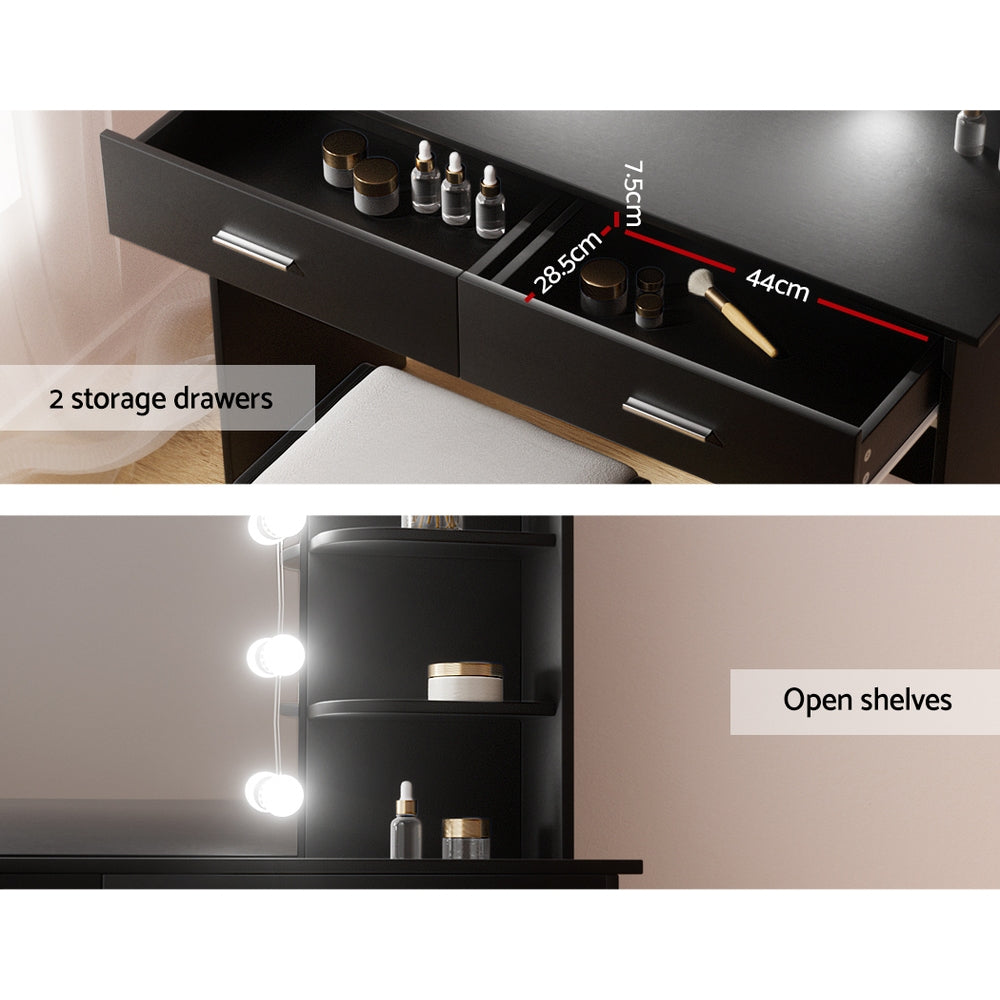 Dressing Table LED Makeup Mirror Stool Set 10 Bulbs Vanity Desk Black