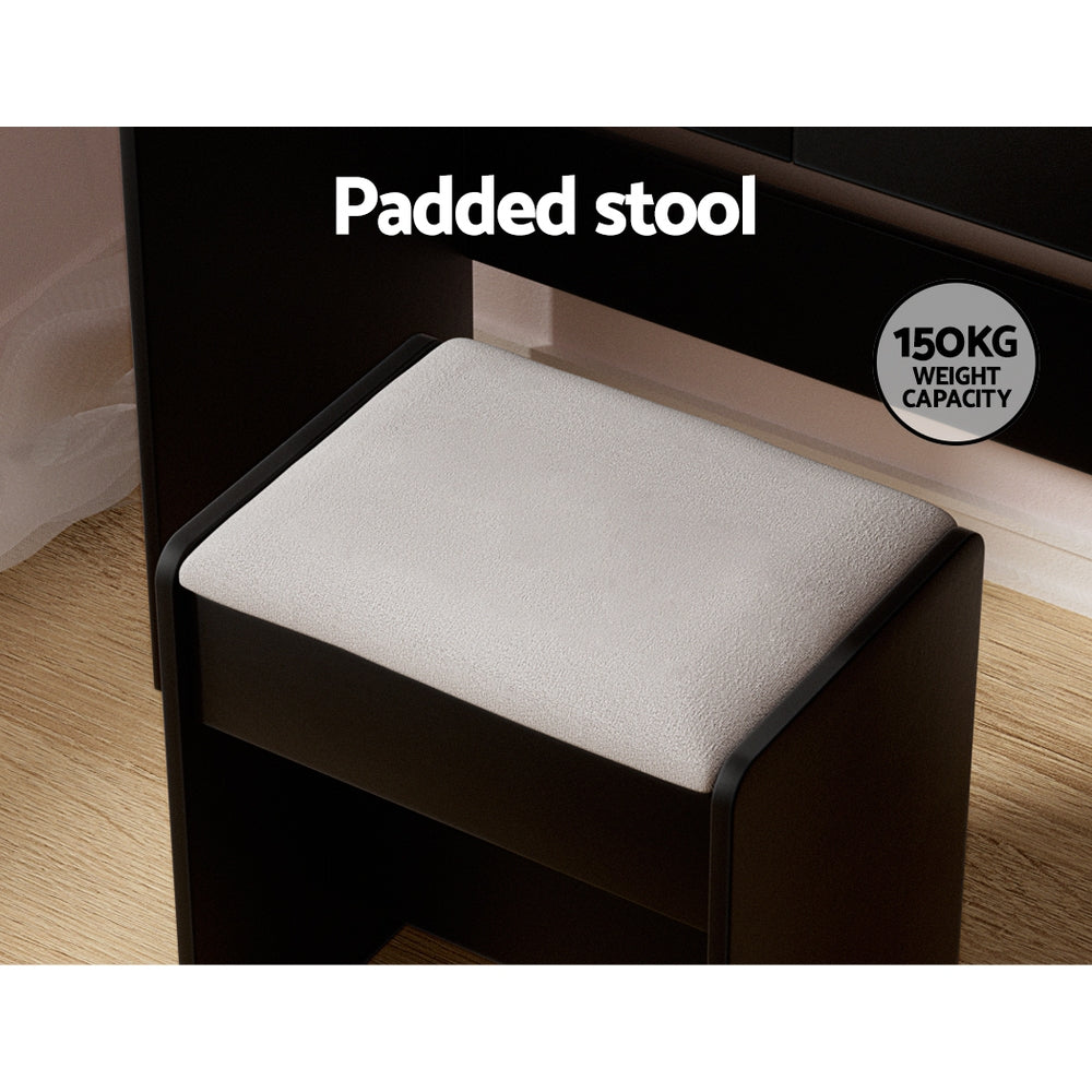 Dressing Table LED Makeup Mirror Stool Set 10 Bulbs Vanity Desk Black