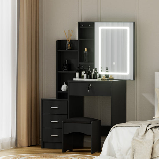 Dressing Table Vanity Desk Set Stool Led - Black