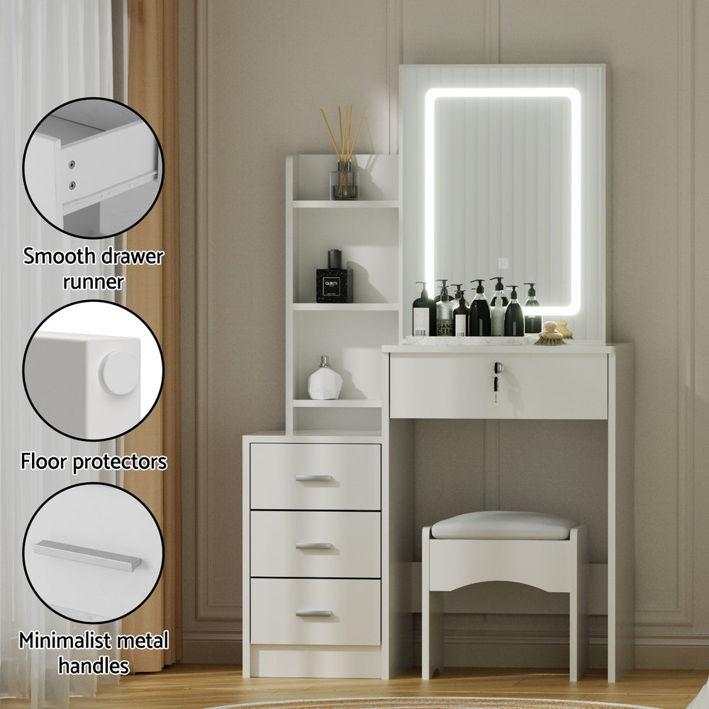 Dressing Table Vanity Desk Set Stool Led - White