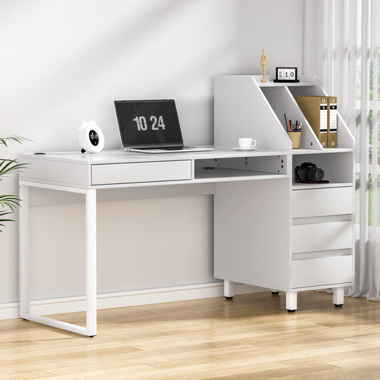 Computer Desk Office Study Desks Table Drawer Bookshelf - White
