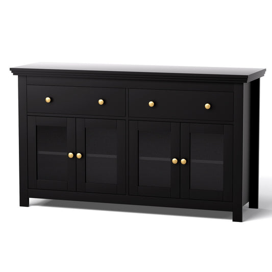 Winslow Buffet Sideboard Storage Cabinet Kitchen Cupboard Clear Door Drawer - Black