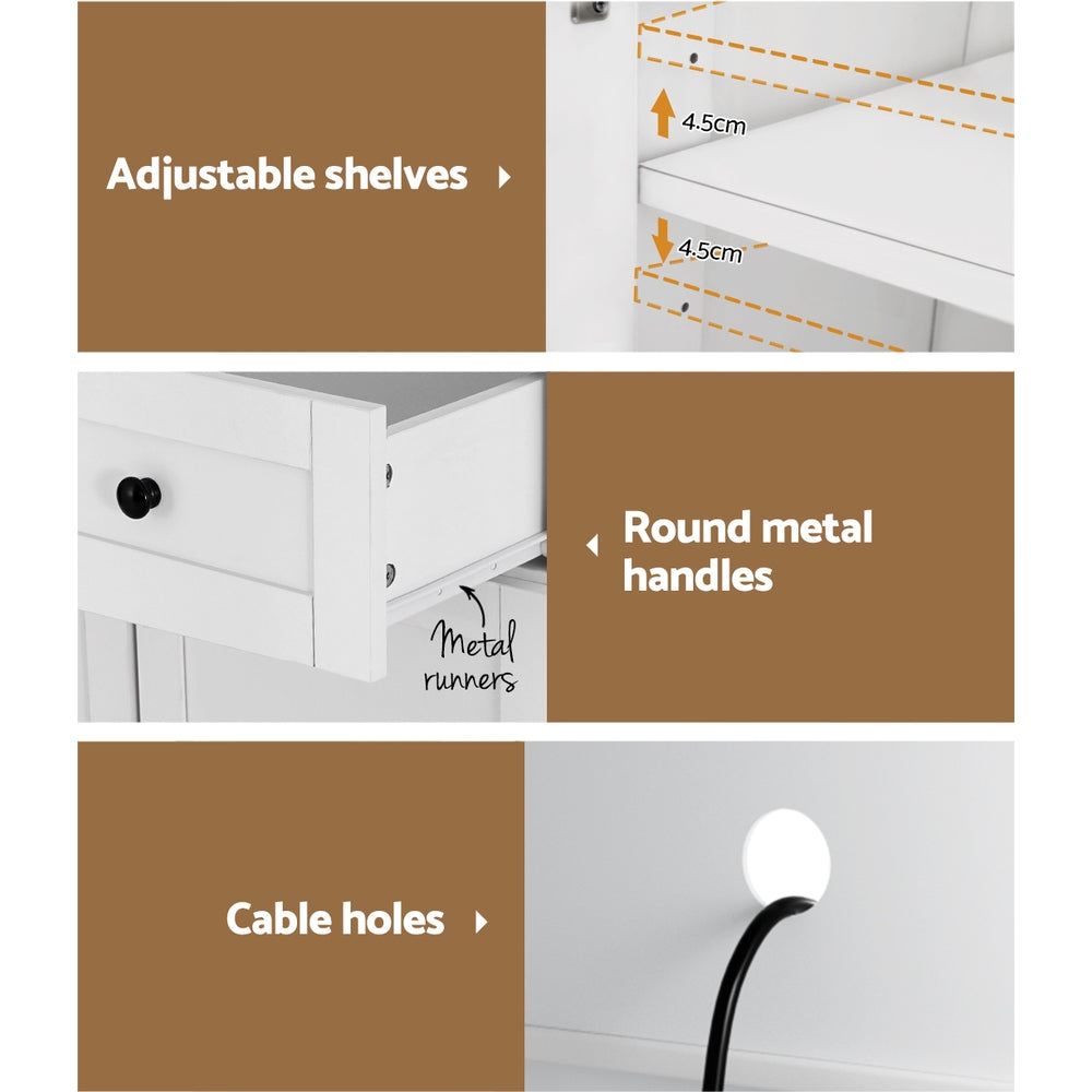 Cyprian Wooden Buffet Sideboard Cabinet Cupboard Pantry Storage Shelves Hutch - White
