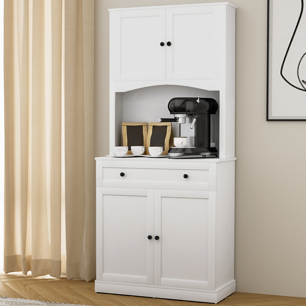 Cyprian Wooden Buffet Sideboard Cabinet Cupboard Pantry Storage Shelves Hutch - White