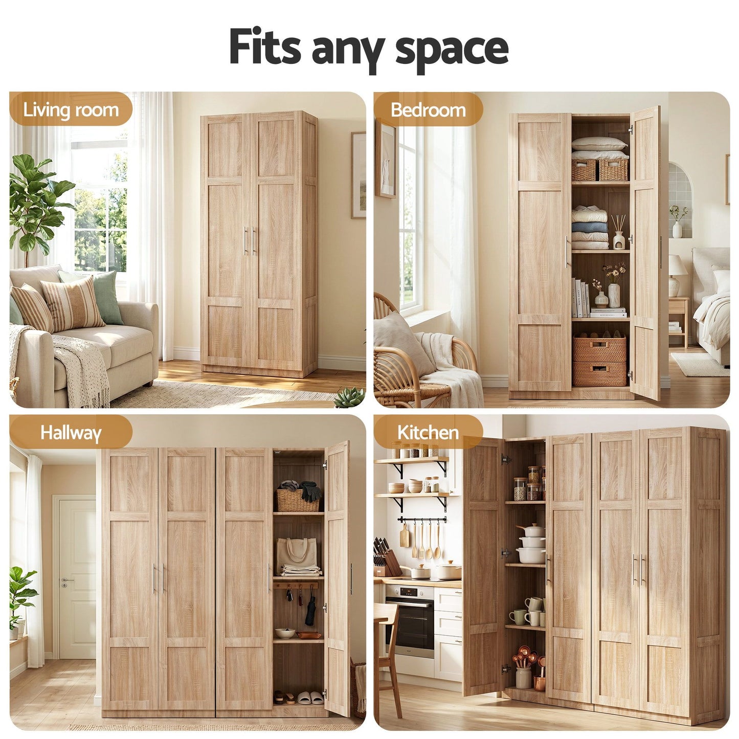 Set of 2 Brogan Buffet Sideboard Cabinet Pantry Hutch Kitchen Storage Organiser - Pine