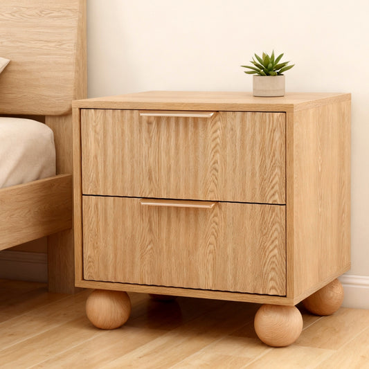 Elio Bedside Tables Rattan with 2 Drawers - Pine