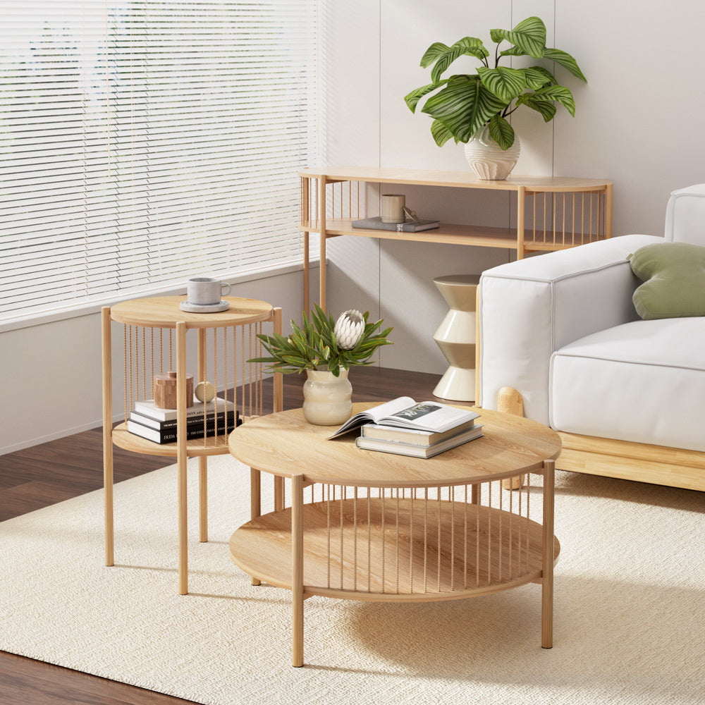 Ithara Coffee Table 2-Tier Round Wood
