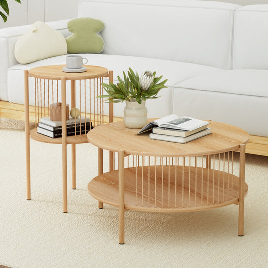 Ithara Coffee Table 2-Tier Round Wood