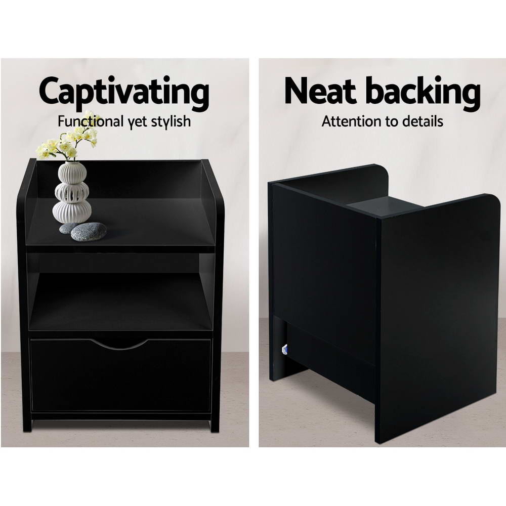 Baddeck Wooden Bedside Tables - Black