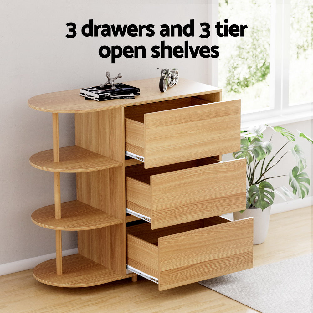 Artiss Chest of 3 Drawers Storage Cabinet 3 Shelves - Pine