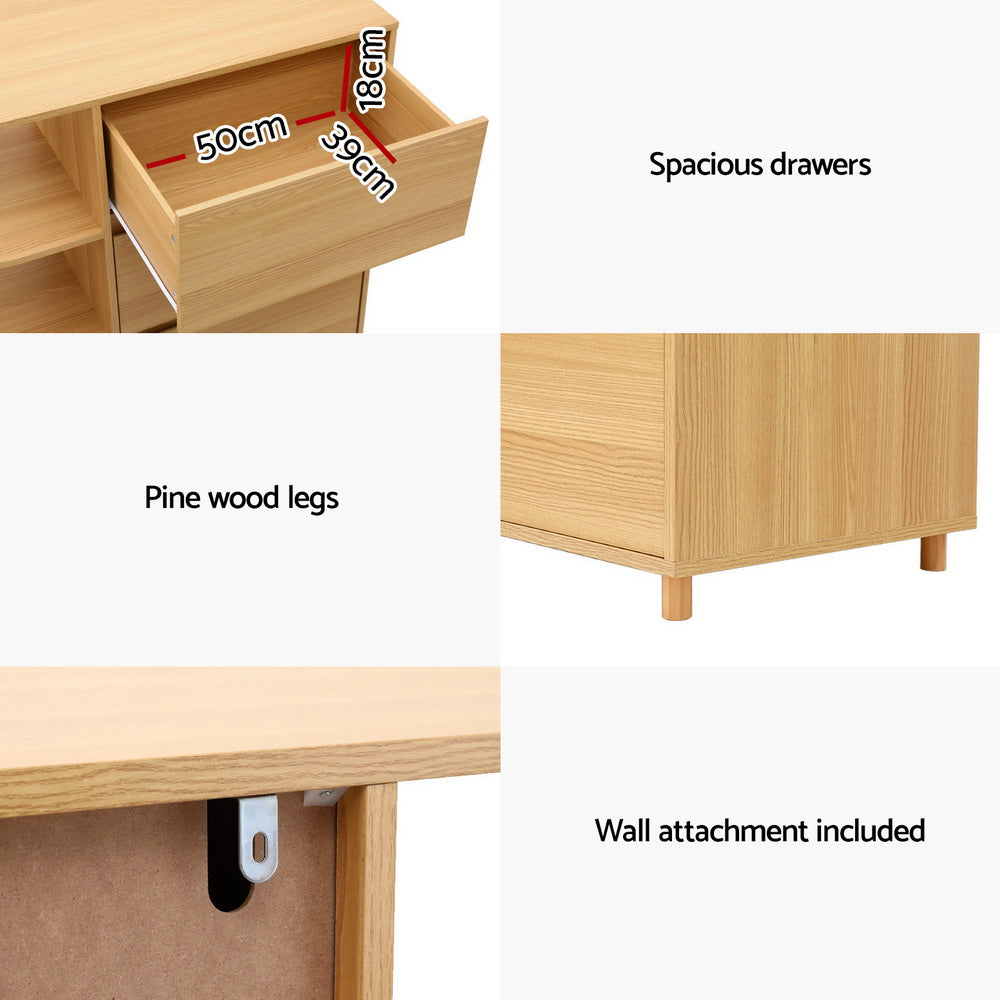 Artiss Chest of 3 Drawers Storage Cabinet 3 Shelves - Pine