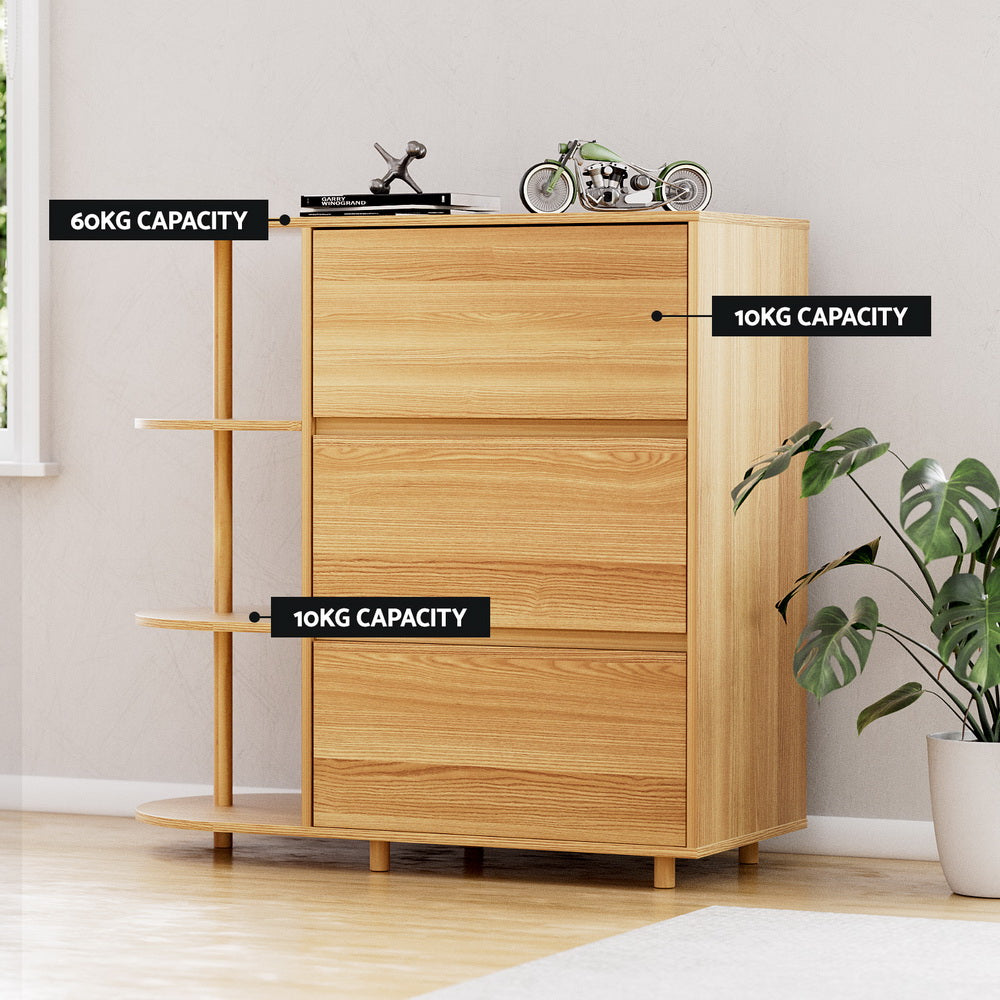Artiss Chest of 3 Drawers Storage Cabinet 3 Shelves - Pine