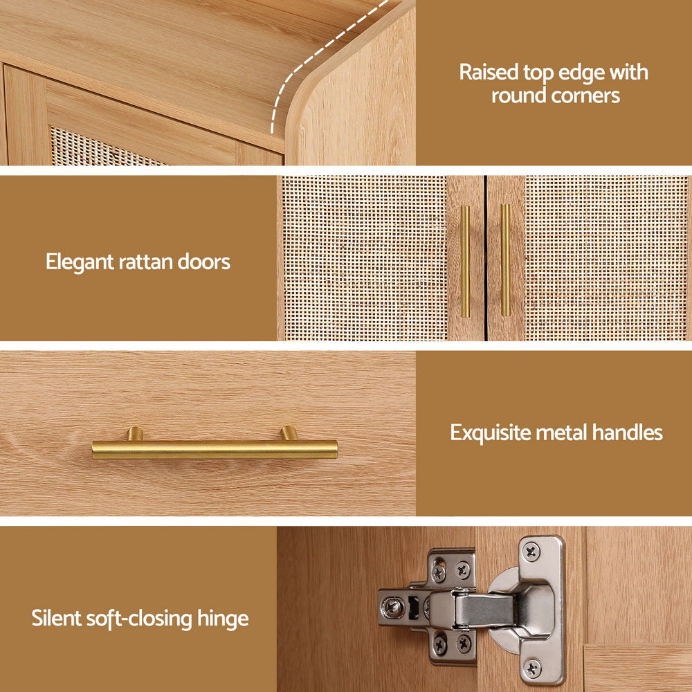 Truett Buffet Sideboard Hutch Storage Cabinet Kitchen Cupboard Hooks Rattan - Pine