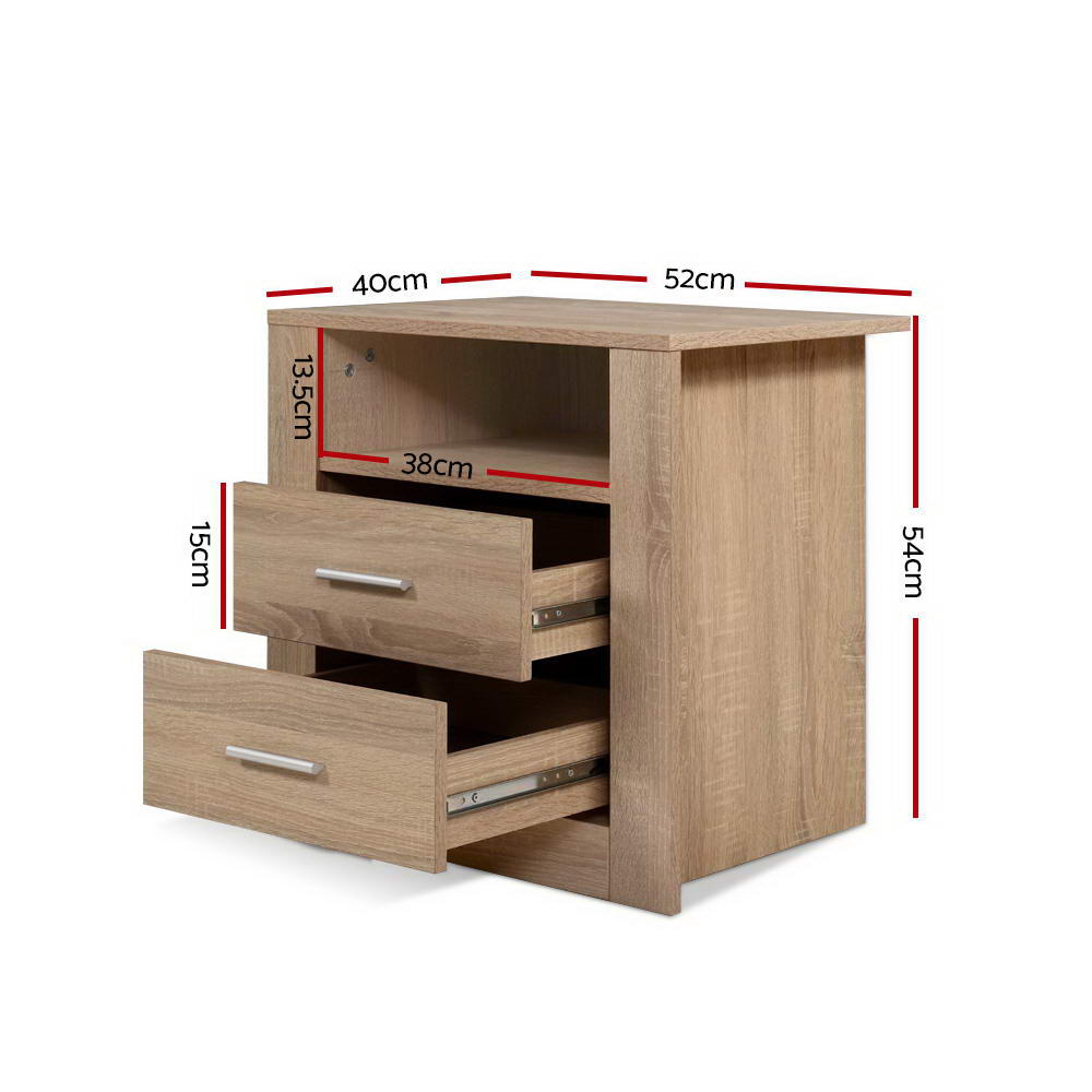Barrie Wooden Bedside Tables Storage Cabinet Shelf Side End Table Oak with 2 Drawers - Oak