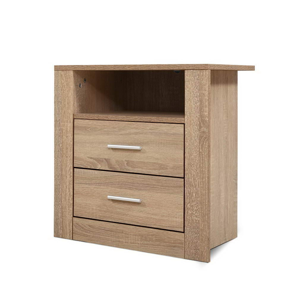 Barrie Wooden Bedside Tables Storage Cabinet Shelf Side End Table Oak with 2 Drawers - Oak