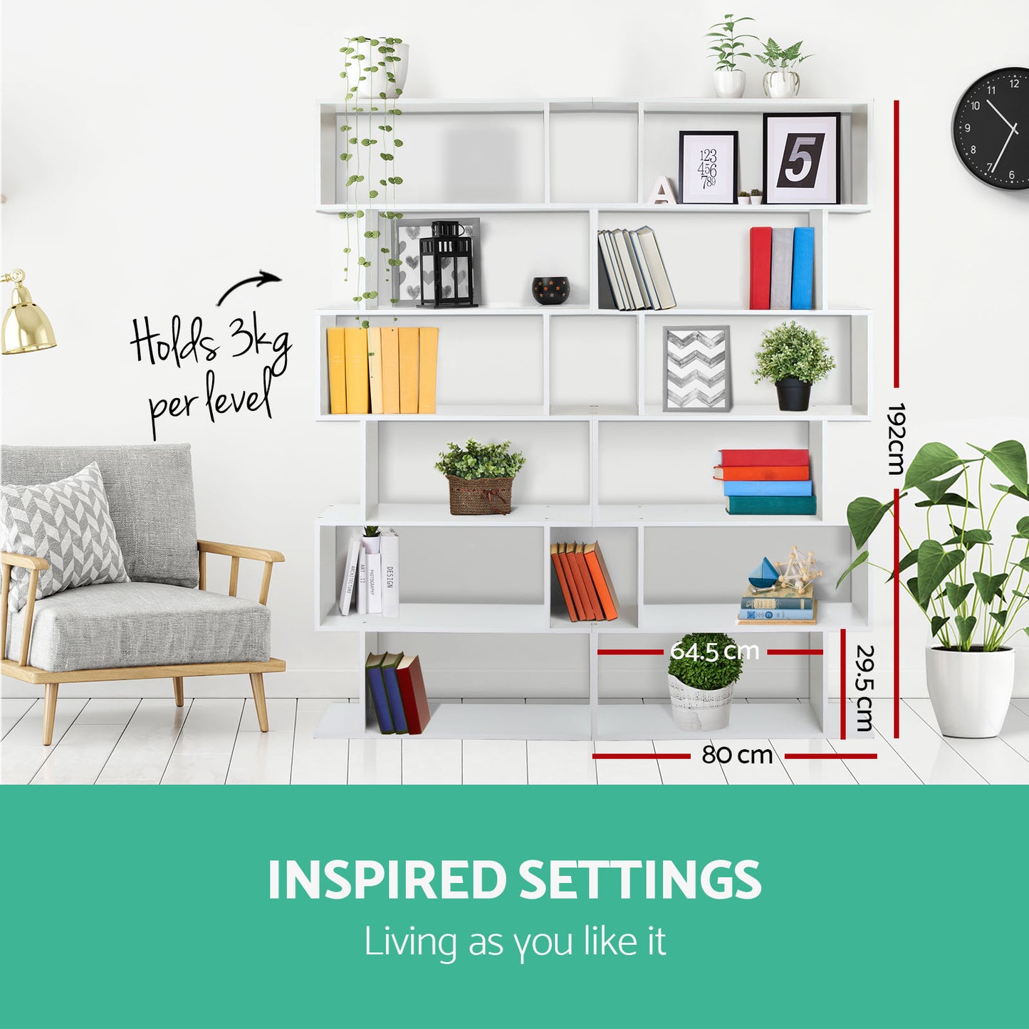 Artiss Bookshelf 6 Tiers - Riva White